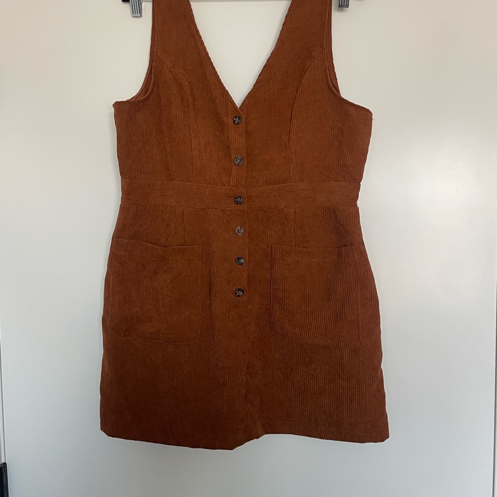 Brown Corduroy Button-Down Dress